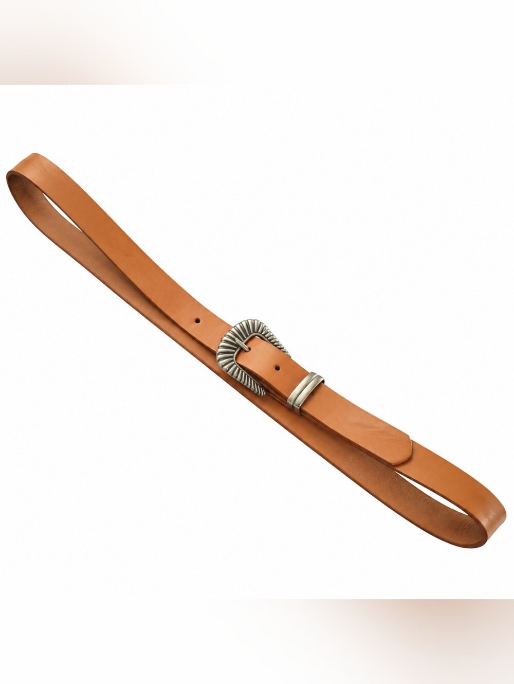 Women’s Brown Leather Belt with Decorative Silver-Tone Buckle